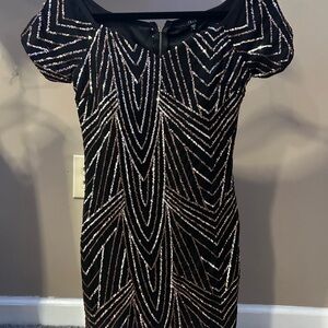 Iris Black and Silver Sequin Off-Shoulder Mini Dress
